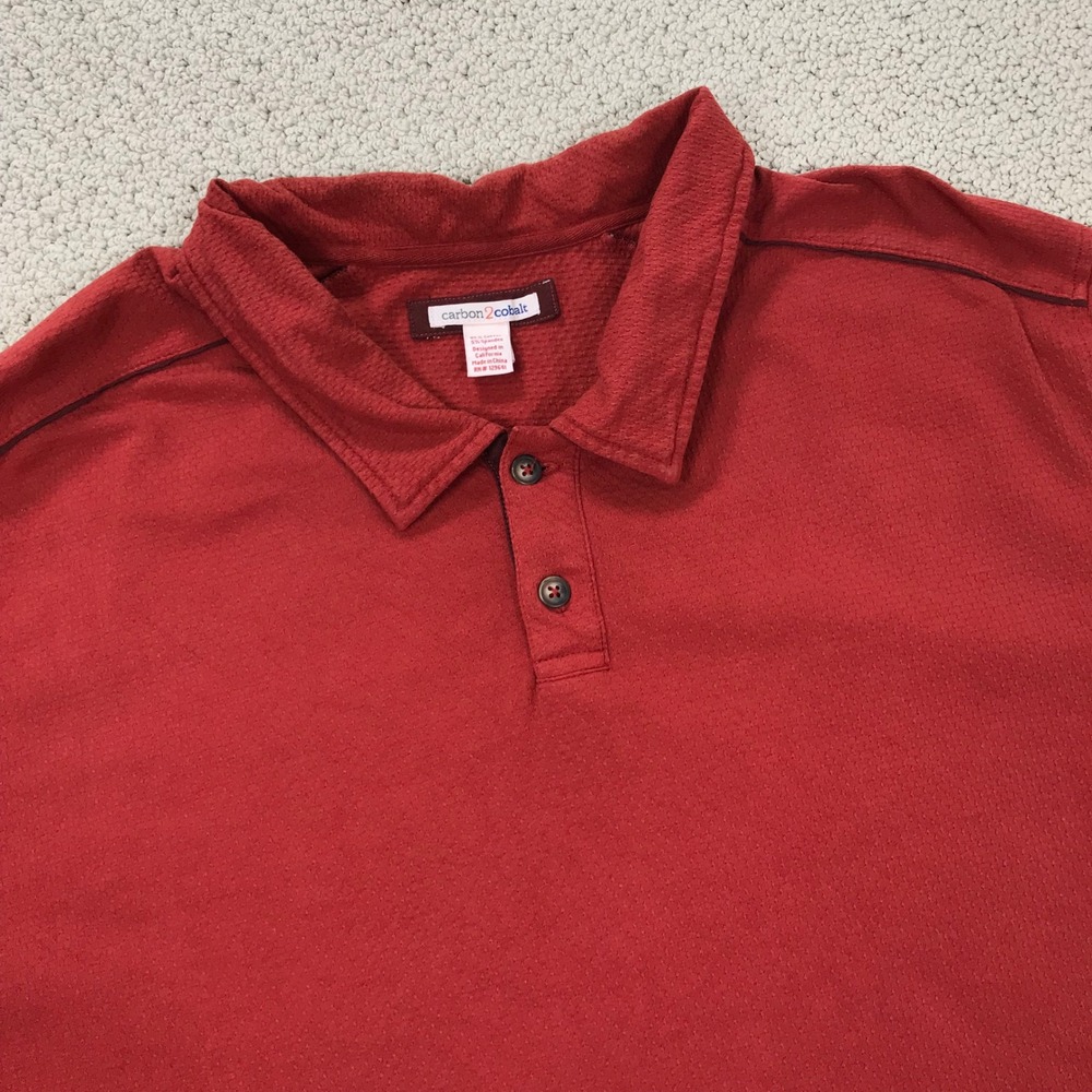 Carbon 2 Cobalt Mens Polo Shirt Brick Red Short Sleeve Textured Size‎ XL